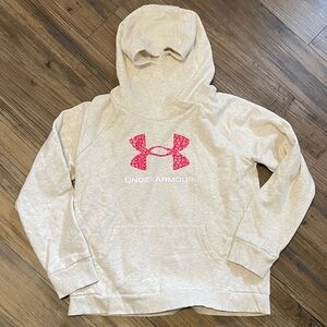 Under Armour Kids Cream Hoodie with Pink Logo size YXL